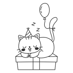 Globo de regalo de cumpleaños con trazo lleno de gato Diseño PNG