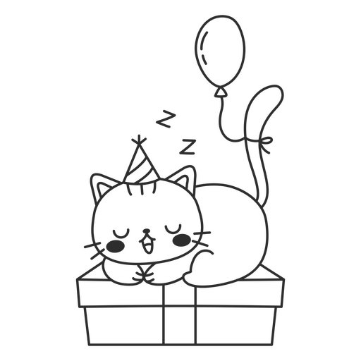Cat filled stroke birthday gift balloon PNG Design
