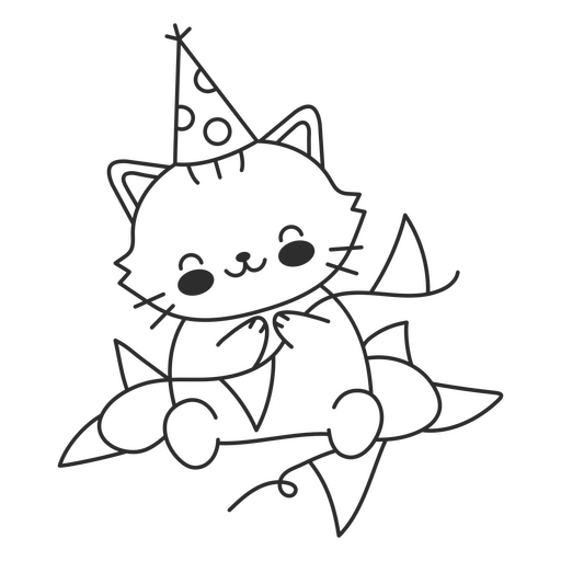 Deco de gato de trazo lleno de cumpleaños Diseño PNG