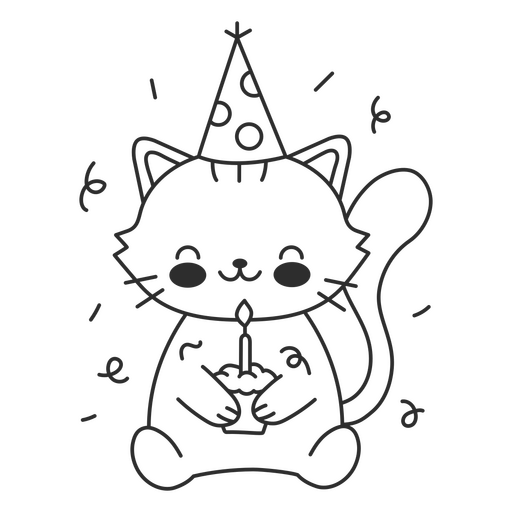 Cupcake de trazo lleno de gato de cumpleaños Diseño PNG