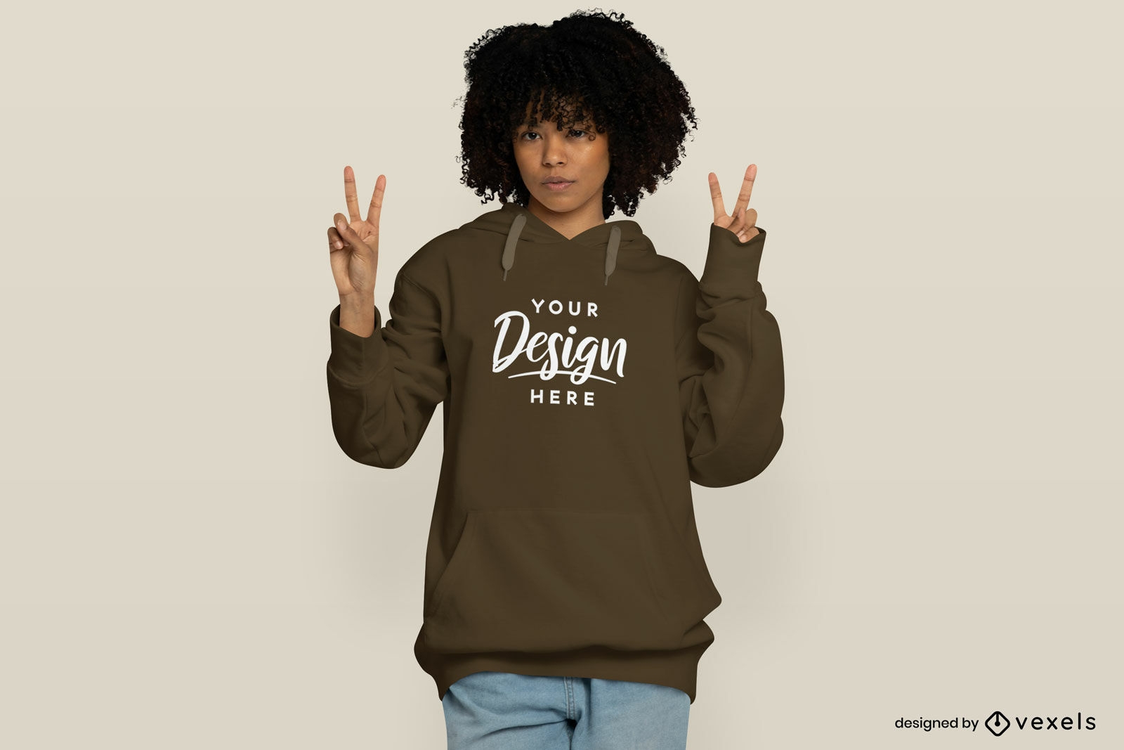 Black girl with curly hair and hoodie mockup
