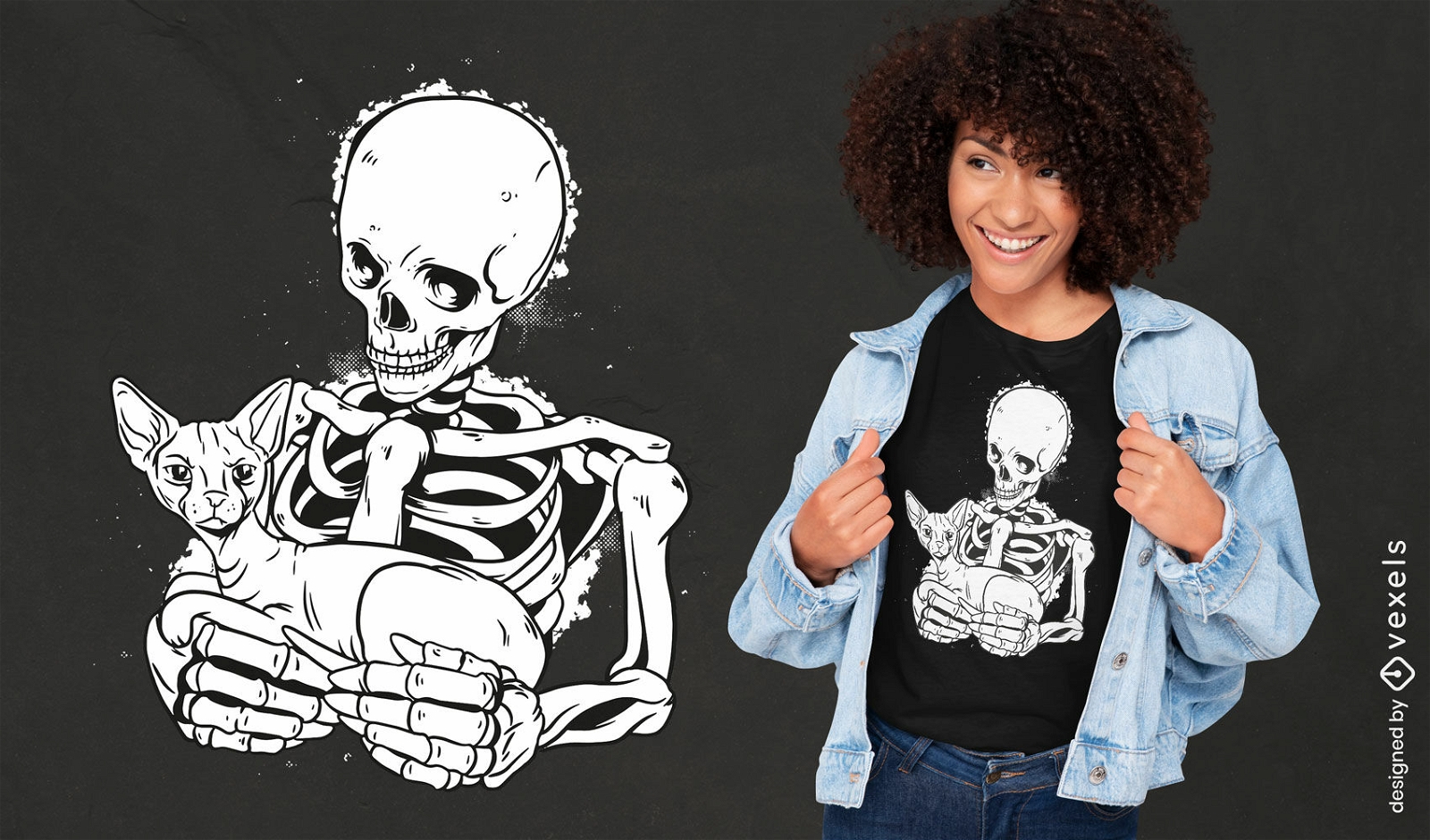 Skelett- und Hauskatzen-T-Shirt-Design