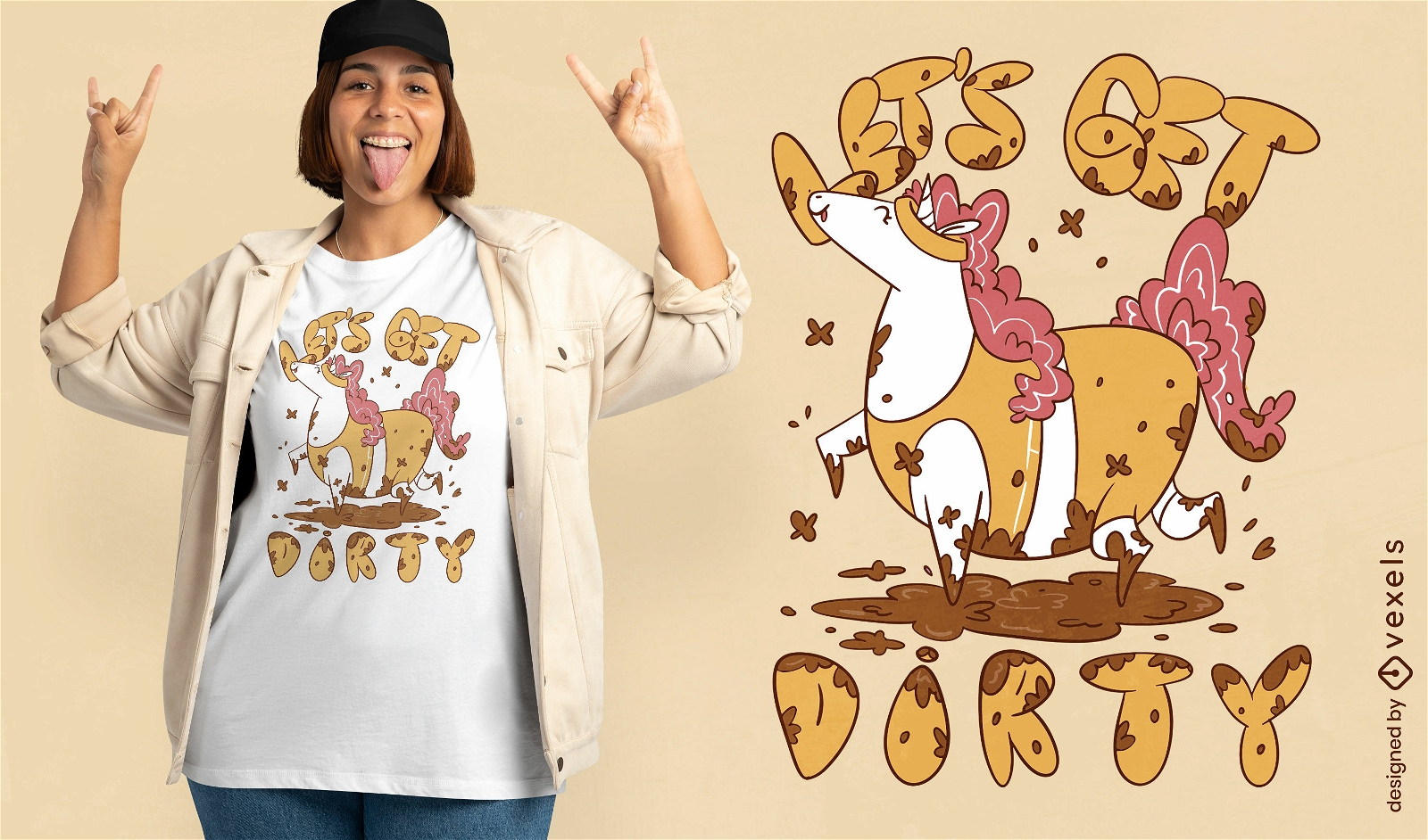 Vamos a ensuciar el diseño divertido de la camiseta del unicornio.