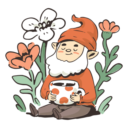 Cute gnome enjoying a cup of coffee PNG Design