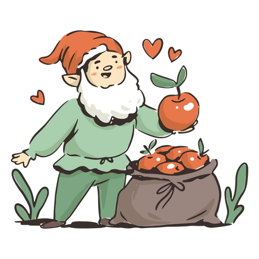 Gnome with an apple sack PNG Design