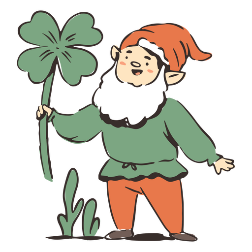 Cute gnome holding a big clover PNG Design