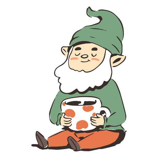 Cute gnome drinking coffee PNG Design