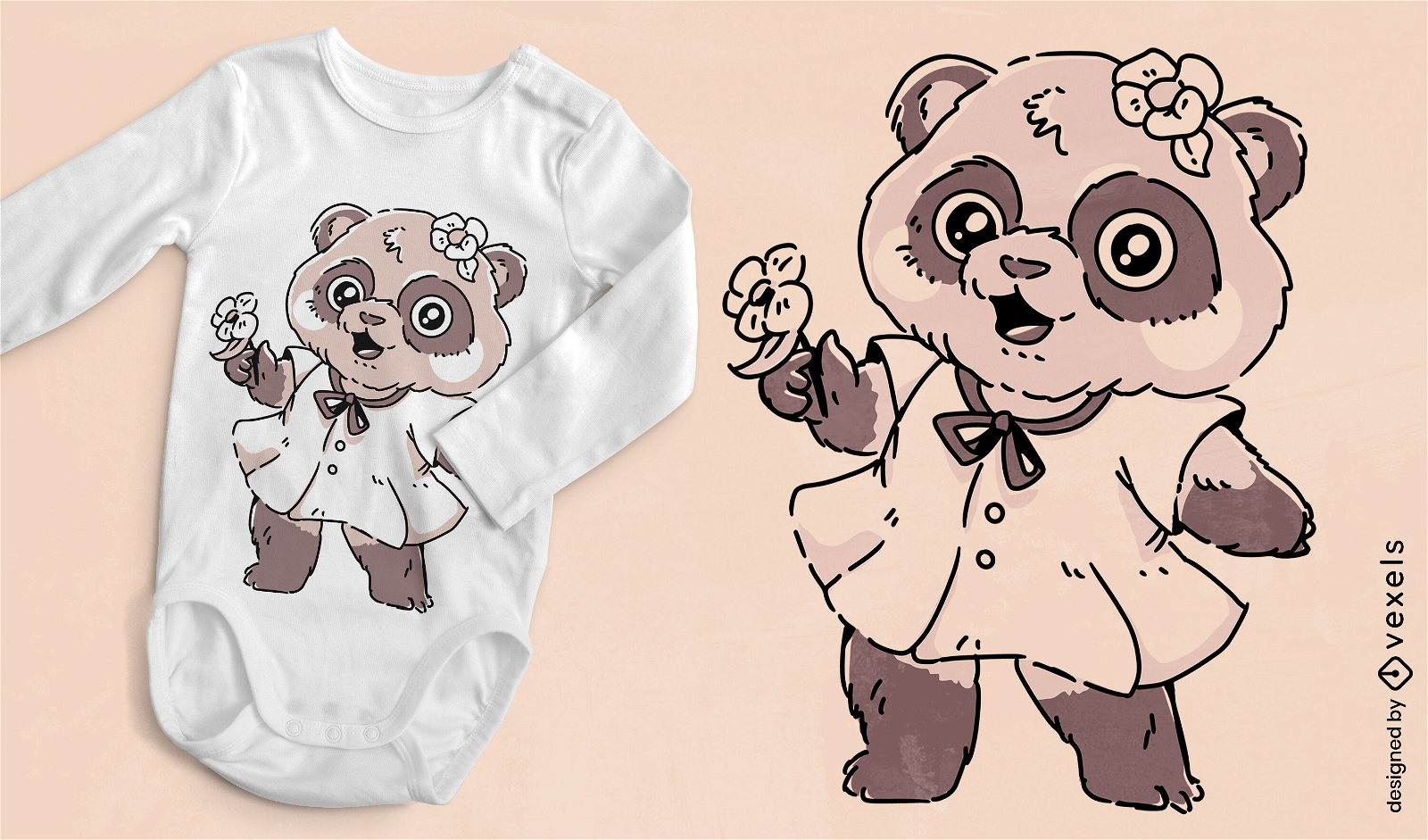 Design de camiseta de bebê de urso panda fofo