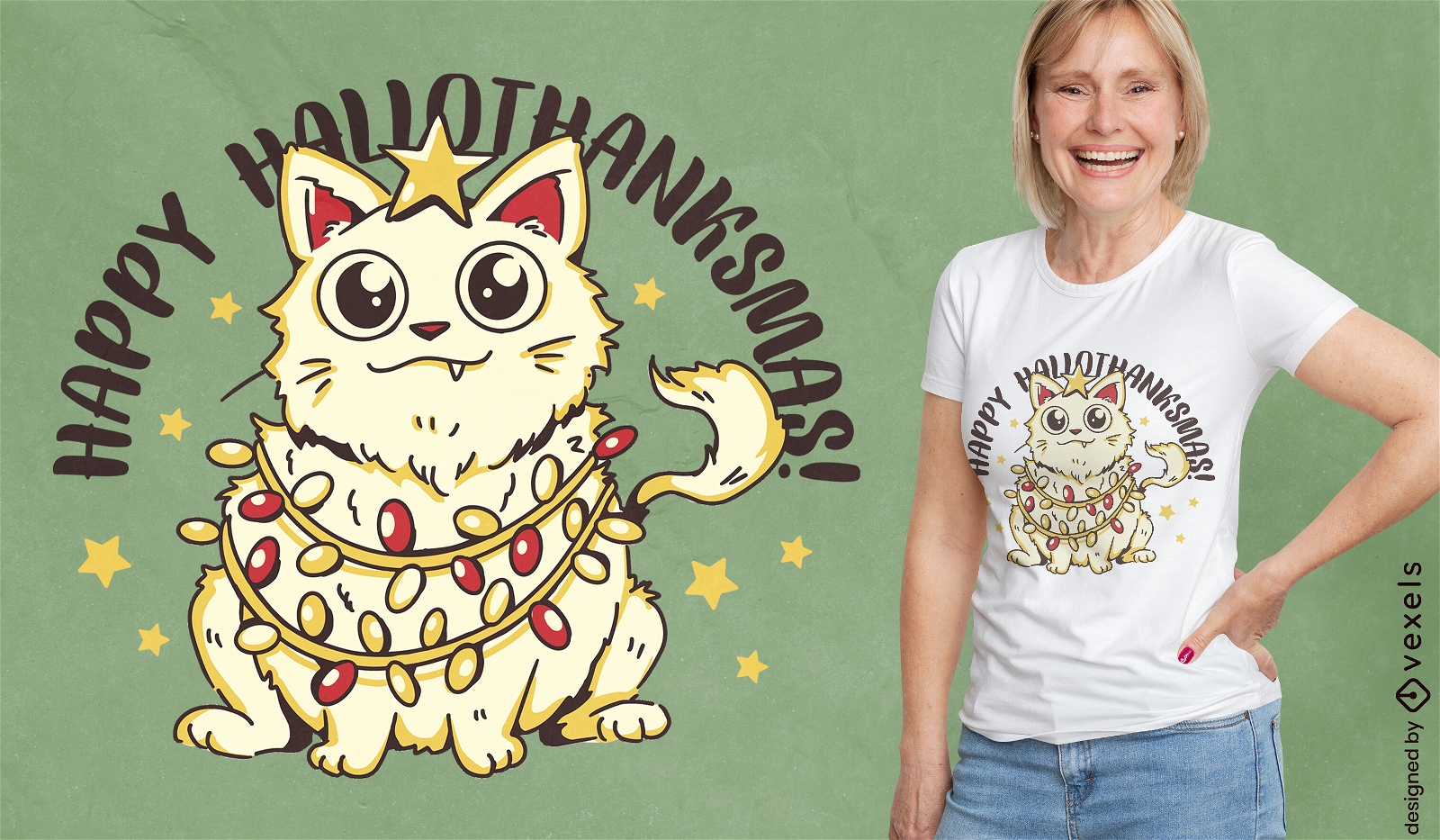 design de camiseta de gato de f?rias de natal