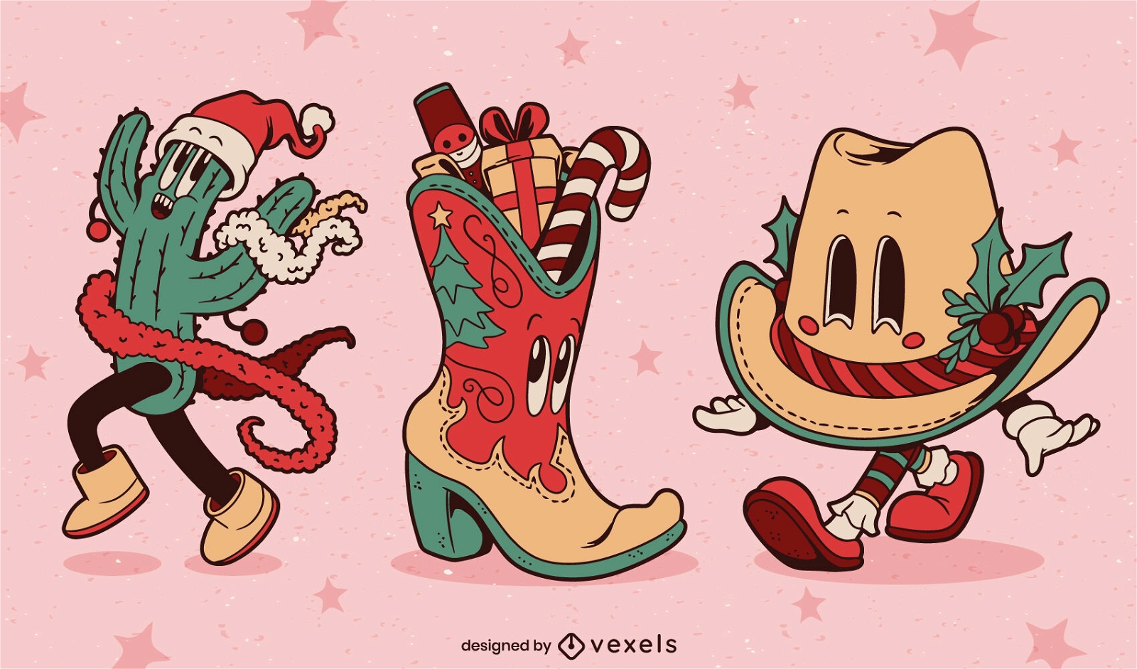 Christmas cowboy characters set