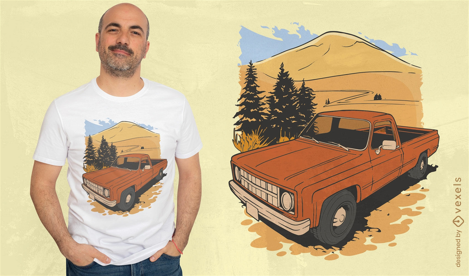 Pick up truck em design de camiseta do deserto