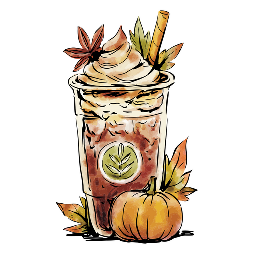Bebida com tema de outono em aquarela Desenho PNG