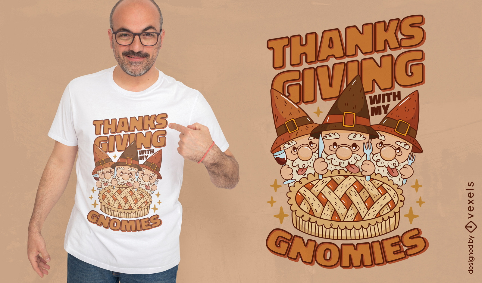 Diseño de camiseta de acción de gracias con gnomos