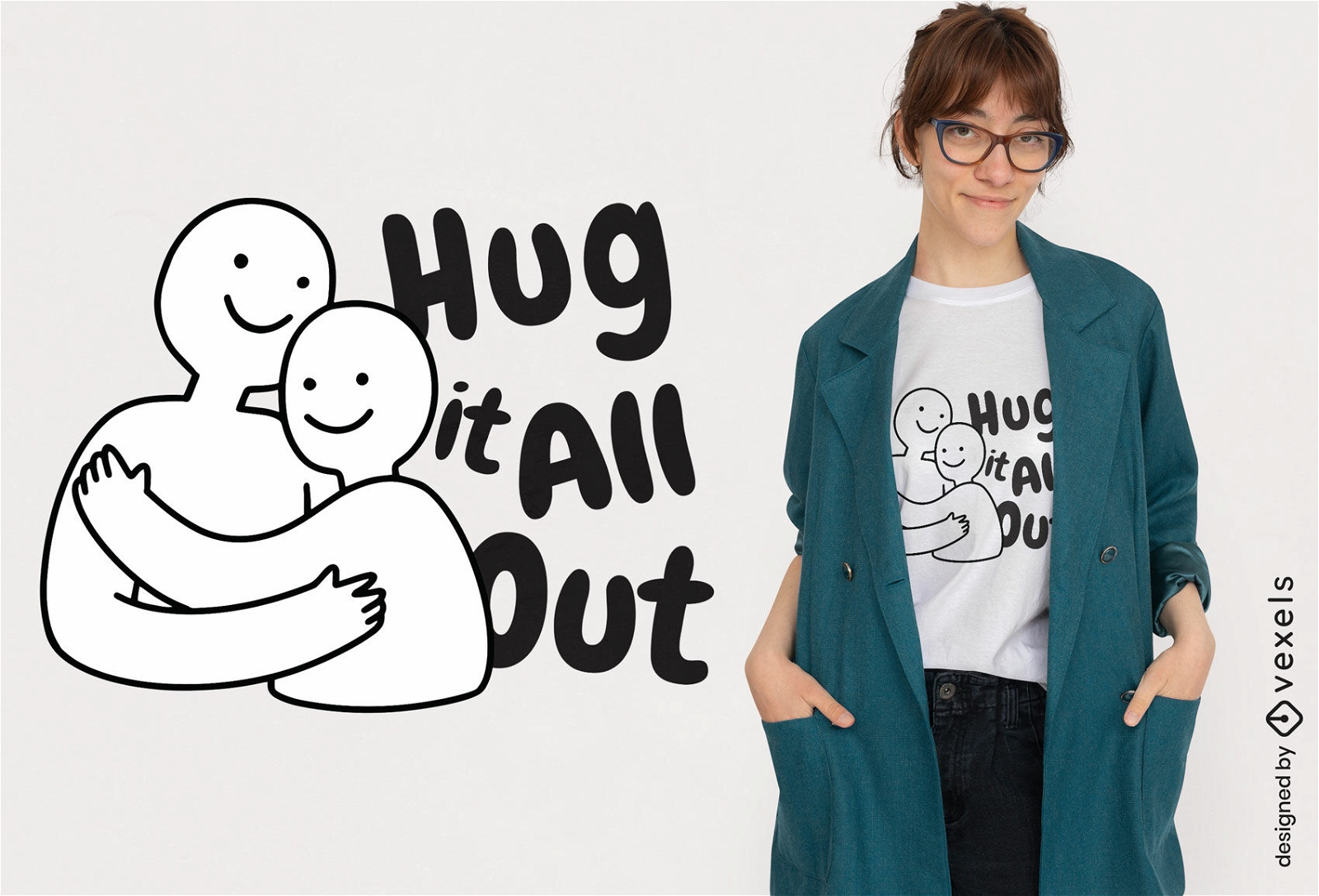 People hugging cartoon t-shirt design