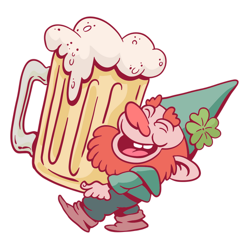 Joyfull gnome carrying a big beer glass PNG Design