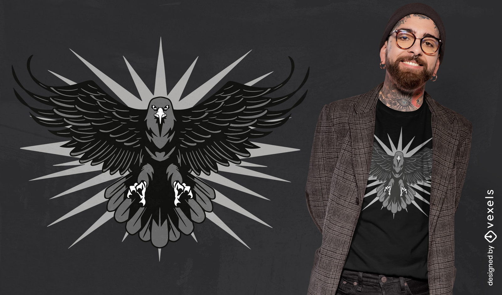 Adler fliegt mit offenem Flügel-T-Shirt-Design