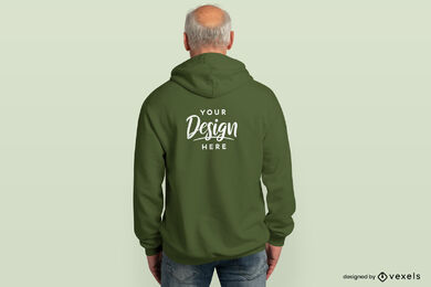 Older man standing backwards in hoodie mockup