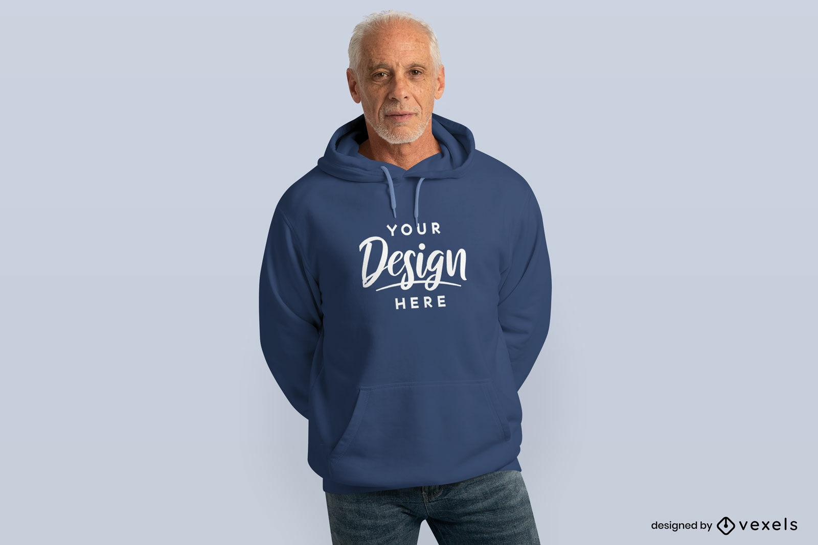 Older man model posing in hoodie mockup