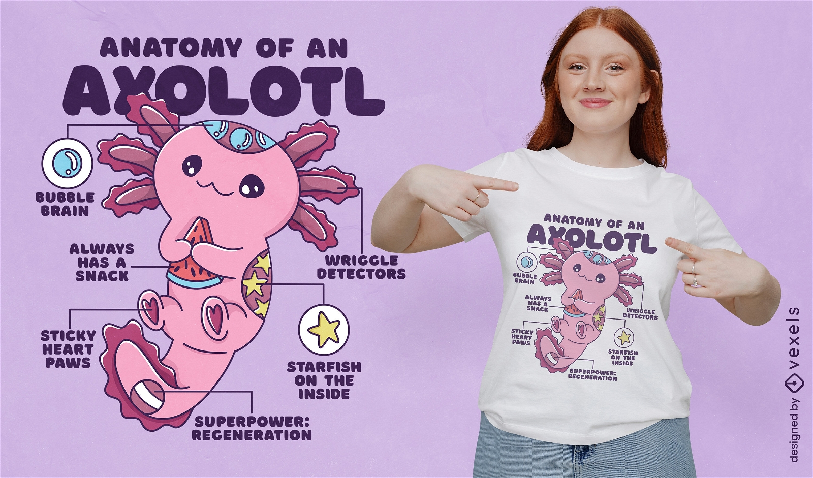 Diseño de camiseta de anatomía Axolotl