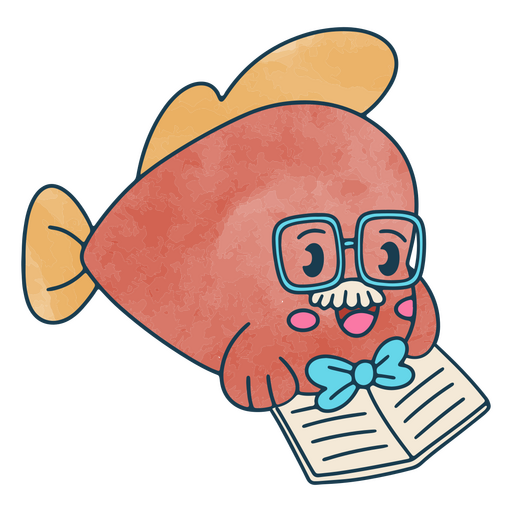 Grandpa fish reading a book PNG Design