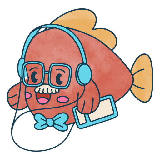 Abuelo pez escuchando musica Diseño PNG