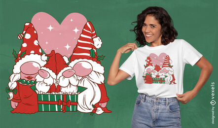 Diseño de camiseta de familia de gnomos navideños.