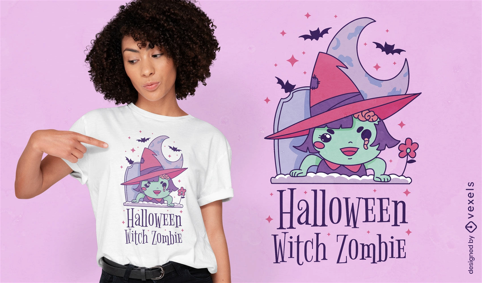 Design de camiseta infantil de bruxa zumbi fofo
