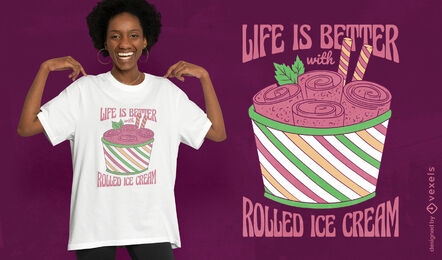 Design de camiseta de sobremesa de sorvete enrolado