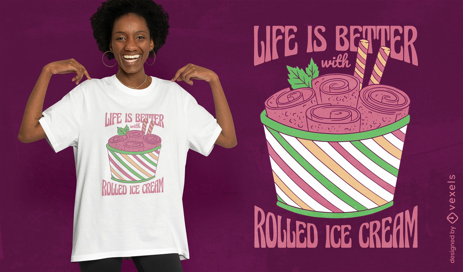 Diseño de camiseta de postre helado enrollado.