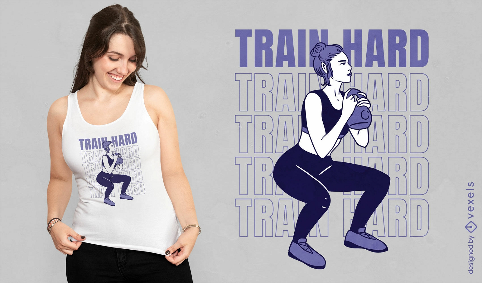 Mujer haciendo ejercicio con dise?o de camiseta de pesas.