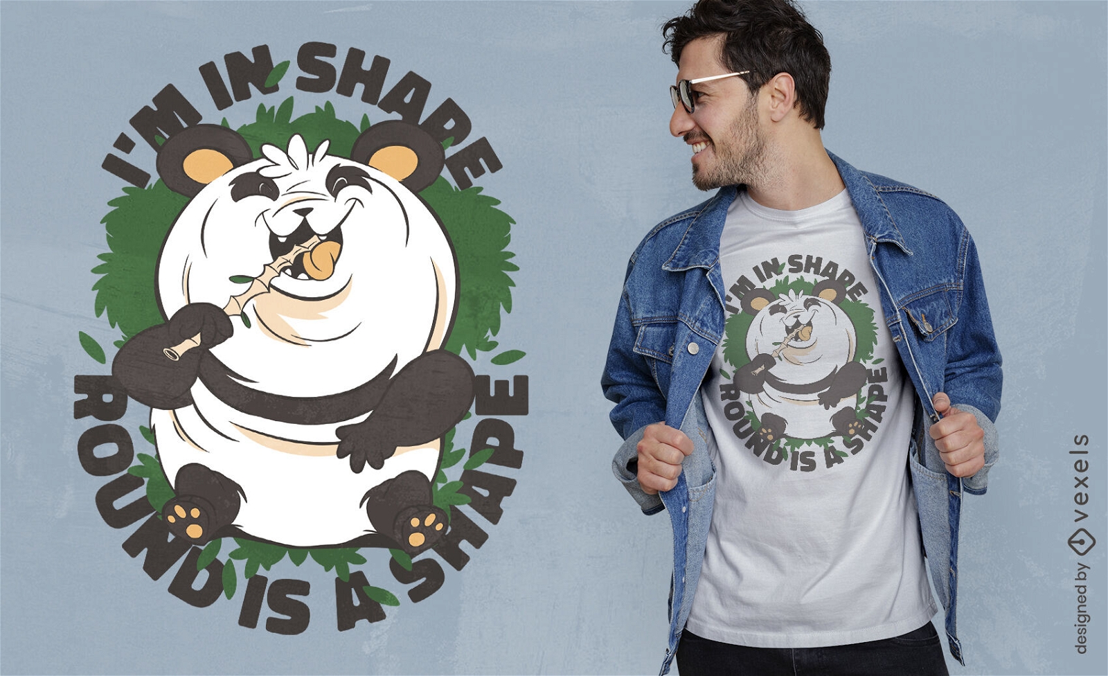 Cartoon-Panda-Bär, der Bambus-T-Shirt-Design isst