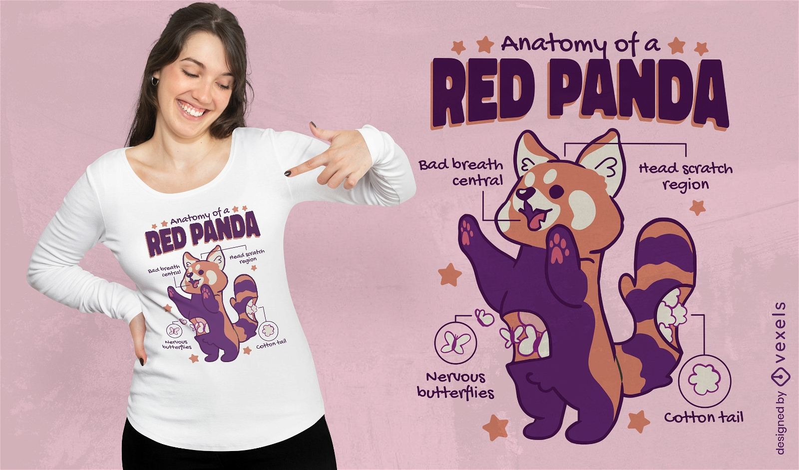 Design de camiseta de anatomia de panda vermelho