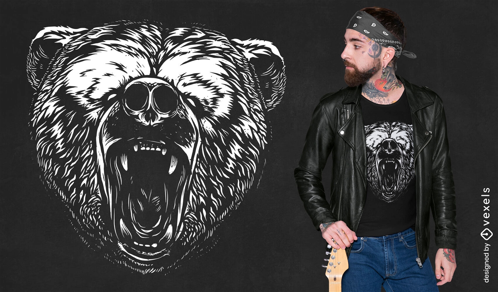 Design de camiseta de rugido de animal selvagem de urso