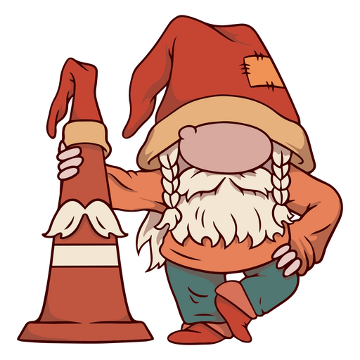 Gnome perto de um cone de tr?nsito Desenho PNG