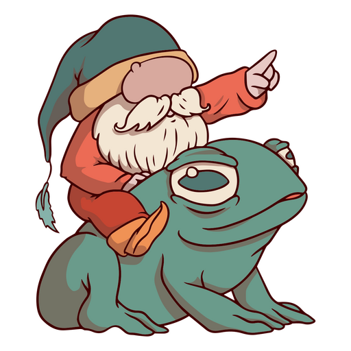 Bearded gnome sitting atop a frog PNG Design