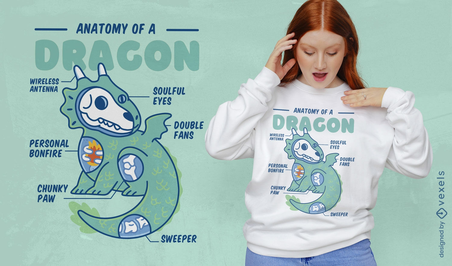 Diseño de camiseta de anatomía del dragón.