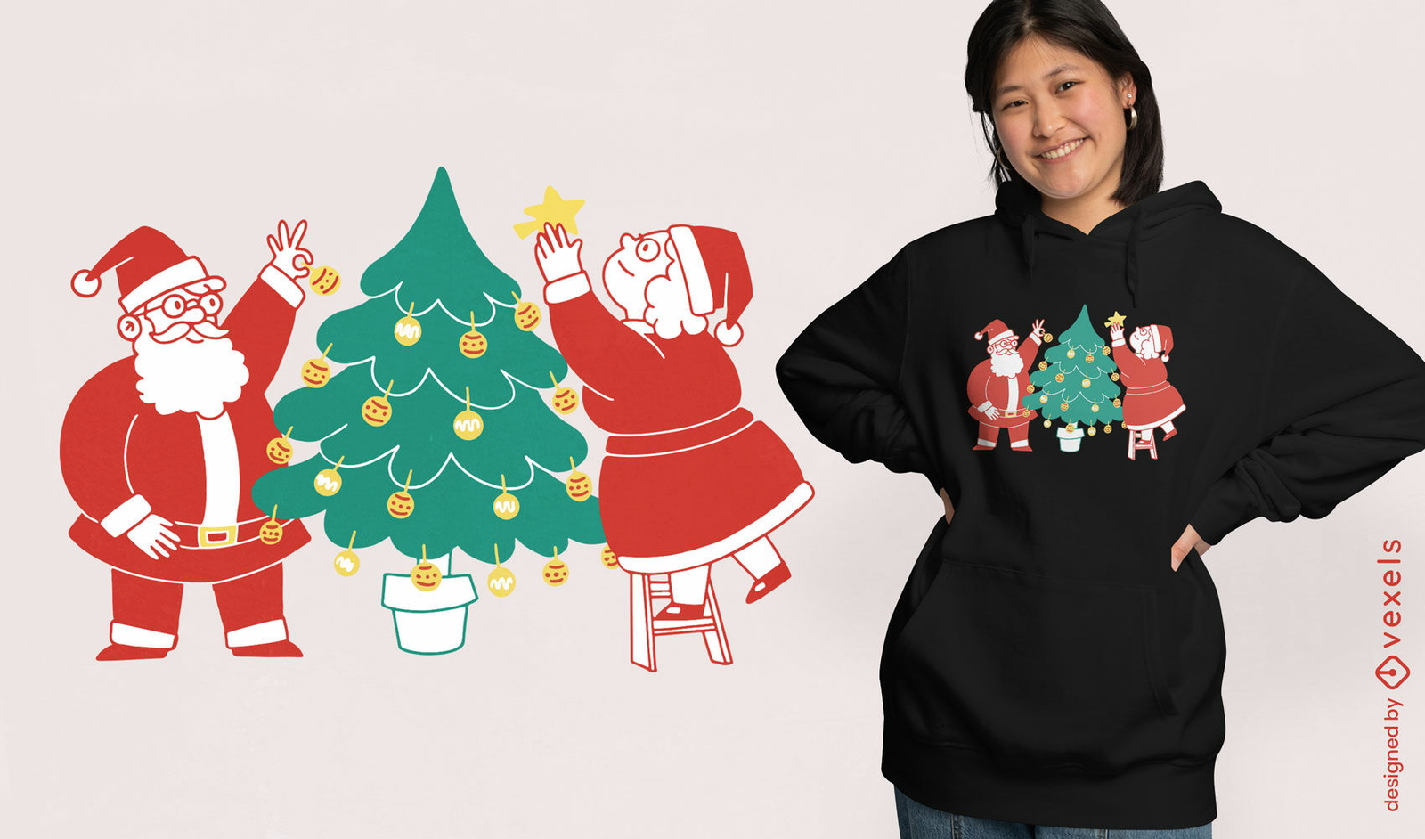 Papai noel com design de camiseta de árvore de natal