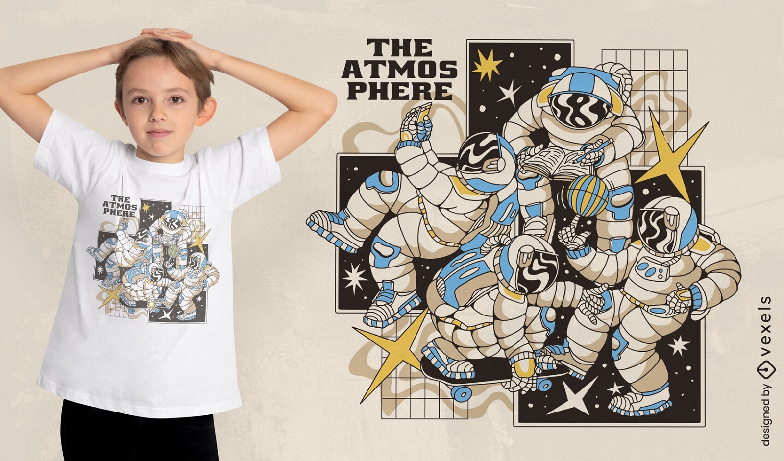 Atividades de astronauta no design de camisetas espaciais