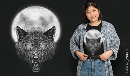 Design de camiseta de lua de lobo com raiva