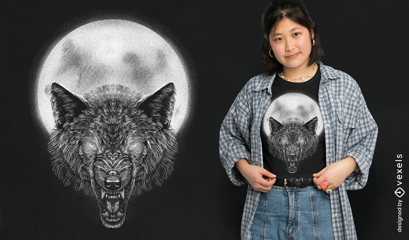 Dise?o de camiseta de luna de lobo enojado