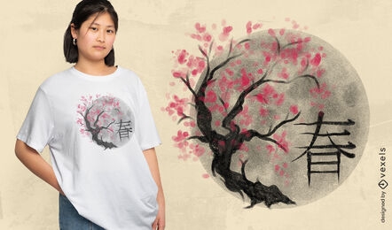 Diseño de camiseta japonesa de árbol de sakura.
