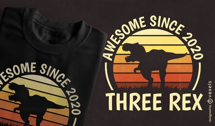 T-rex retro sunset 3rd birthday t-shirt design