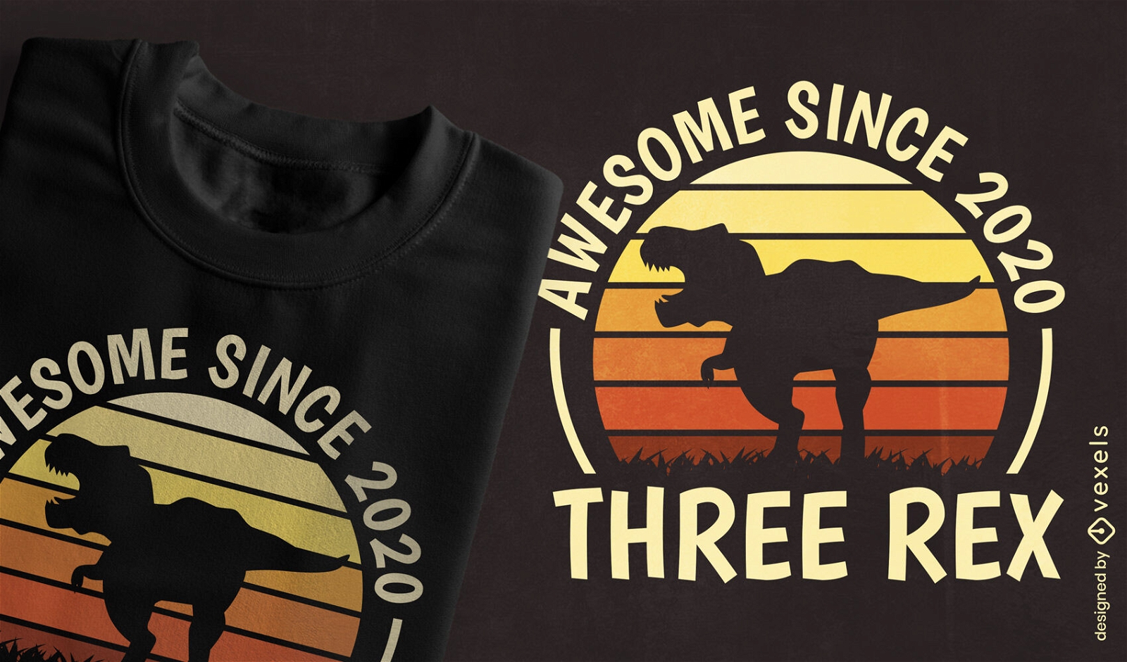 Design de camiseta de 3º aniversário do pôr do sol retrô T-rex