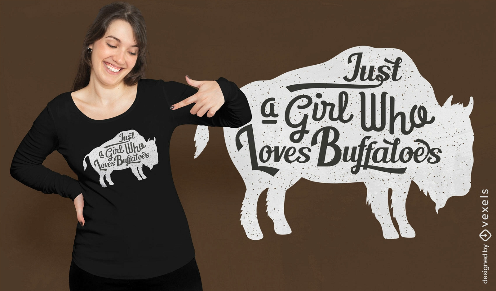 Chica que ama el diseño de camiseta de búfalos.
