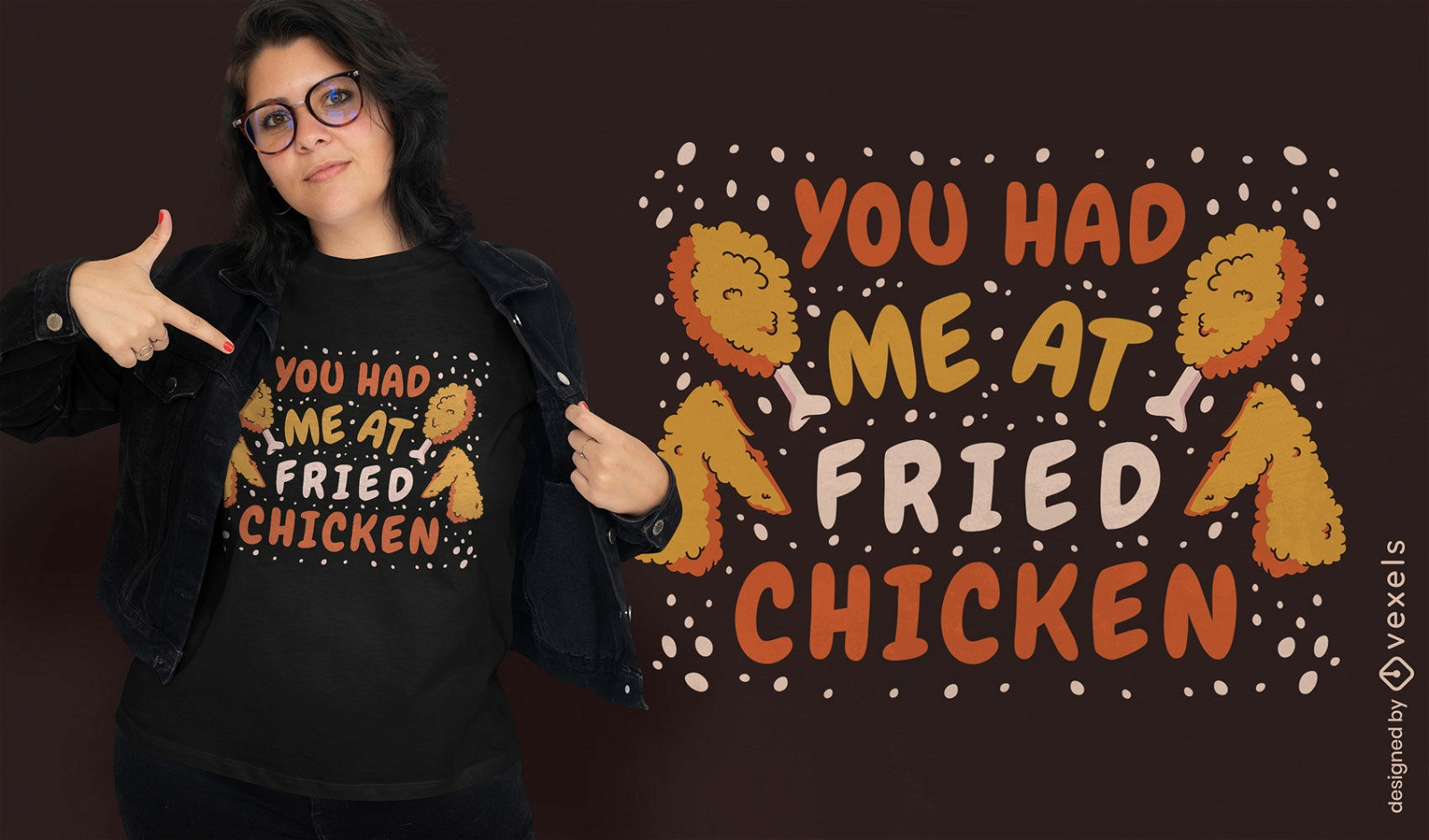 Dise?o de camiseta con cita de pollo frito.