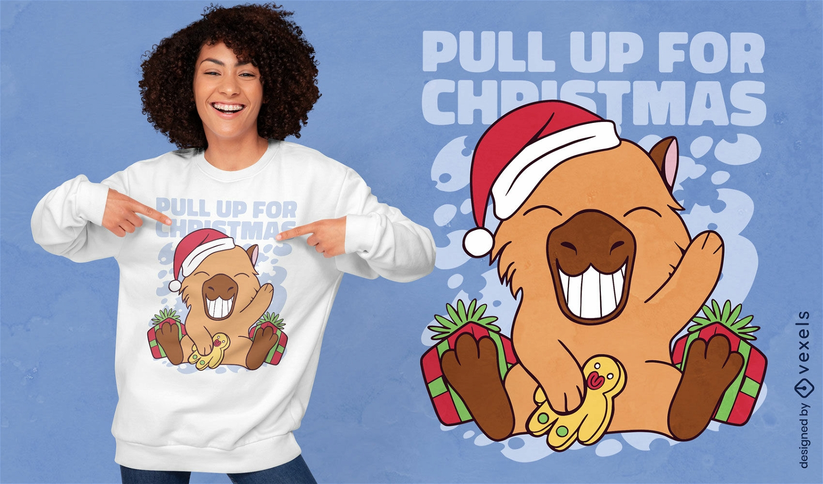 Christmas capybara pull up t-shirt design