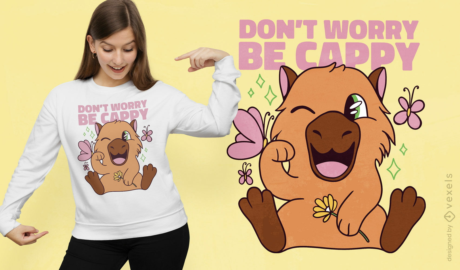 Design de camiseta com citação de capivara feliz