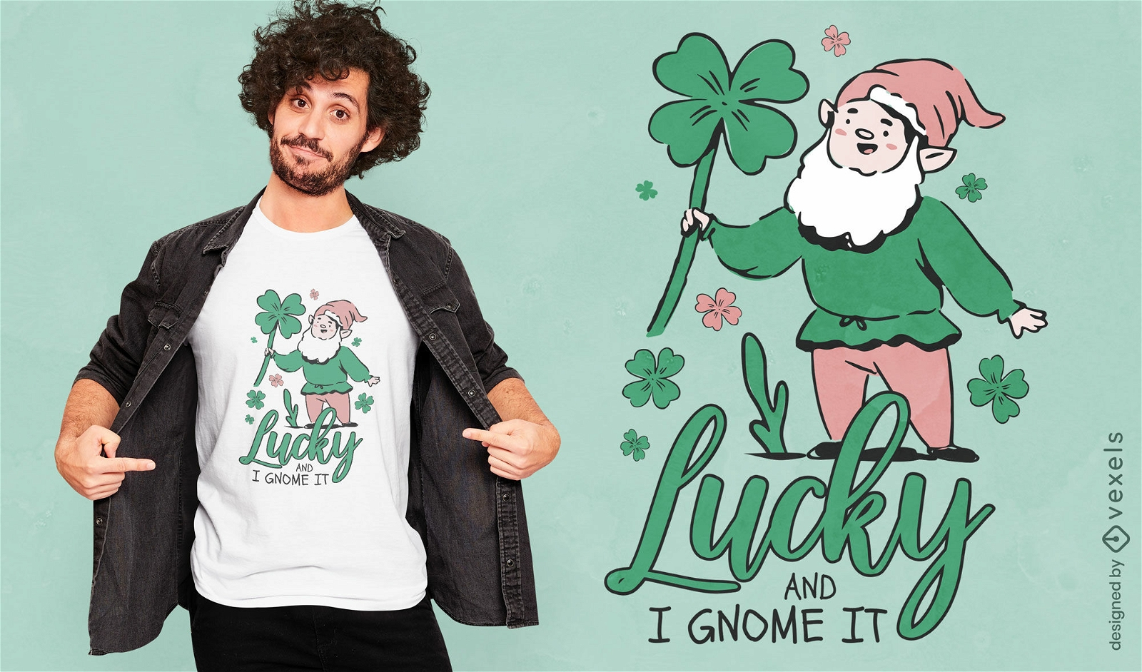 Gnome with four leaf clover t-shirt design
