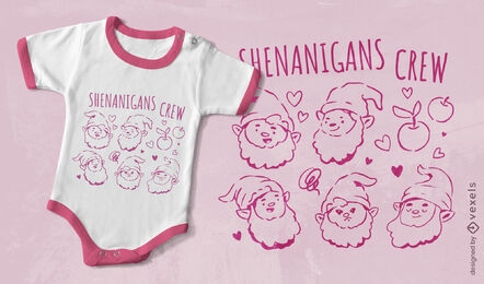 Einfarbiges T-Shirt-Design der Gnome-Familie