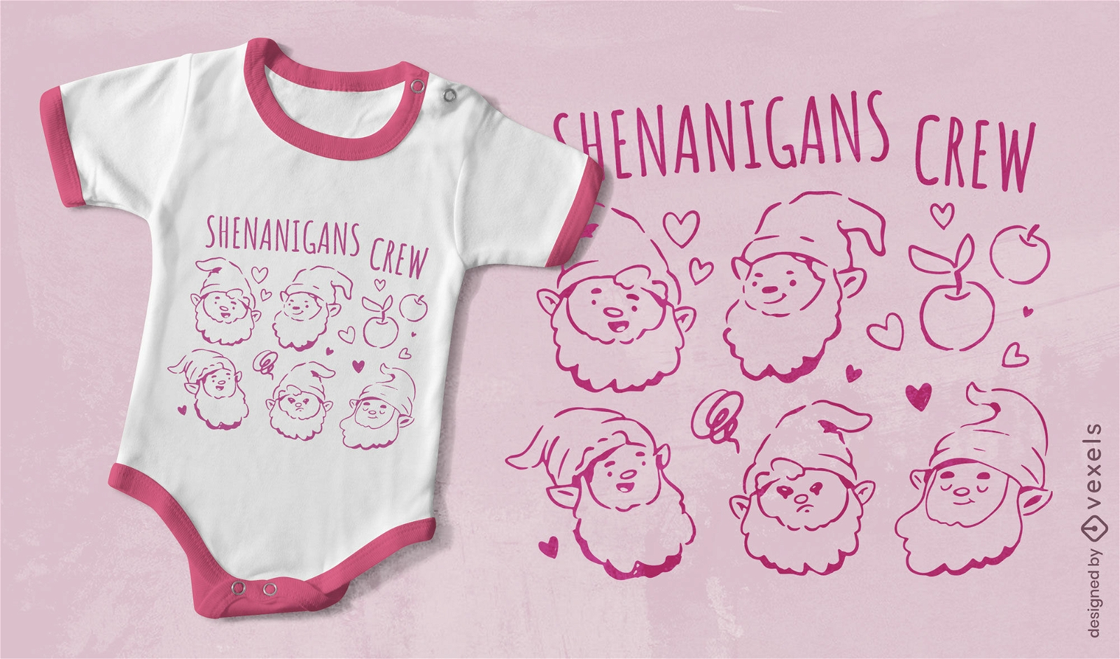 Design de camiseta monocromática da família Gnome